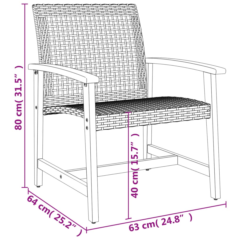 Sedie da Giardino 2pz Nere in Polyrattan e Legno di Acacia 367595