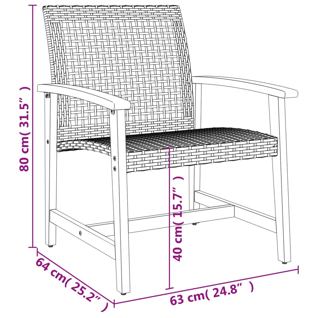 Sedie da Giardino 2pz Grigie in Polyrattan e Legno di Acacia 367596