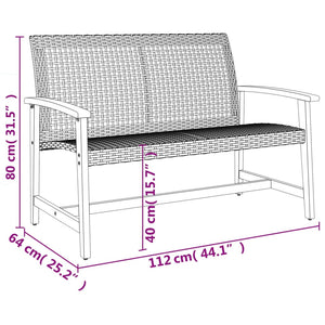 Panca da Giardino Nera 112 cm in Polyrattan e Legno di Acacia 367598