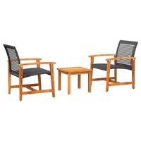 Set da Bistrot 3 pz Nero in Polyrattan e Legno di Acacia 367601