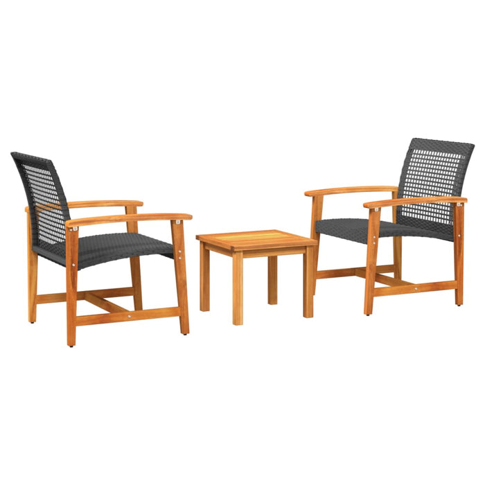 Set da Bistrot 3 pz Nero in Polyrattan e Legno di Acacia 367601