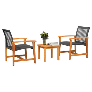 Set da Bistrot 3 pz Nero in Polyrattan e Legno di Acacia 367601