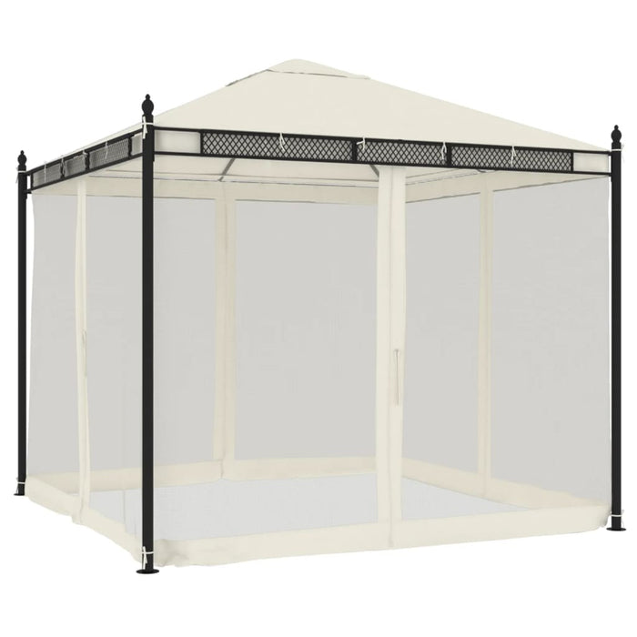 Gazebo con Pareti in Rete Crema 2,93x2,93 m in Acciaio 368434