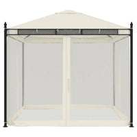 Gazebo con Pareti in Rete Crema 2,93x2,93 m in Acciaio 368434