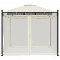 Gazebo con Pareti in Rete Crema 2,93x2,93 m in Acciaio 368434