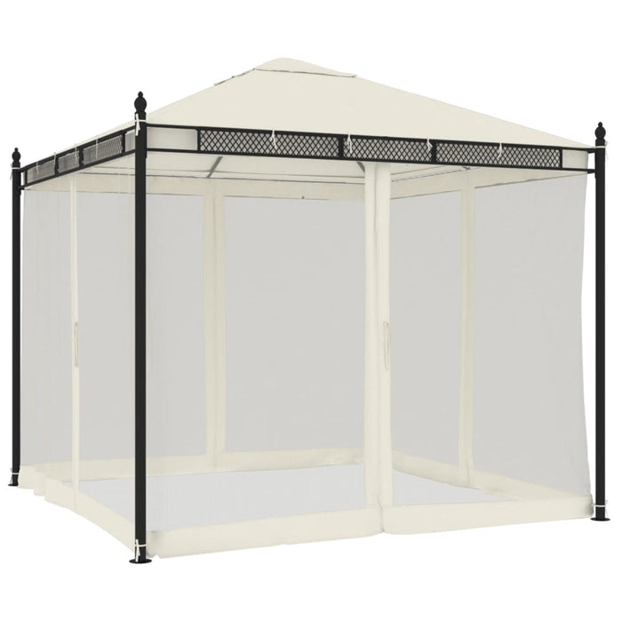 Gazebo con Pareti in Rete Crema 2,93x2,93 m in Acciaio 368434