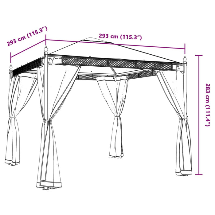 Gazebo con Pareti in Rete Crema 2,93x2,93 m in Acciaio 368434