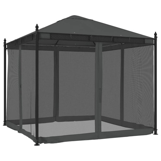 Gazebo con Pareti in Rete Antracite 2,93x2,93 m in Acciaio 368435