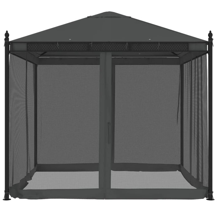 Gazebo con Pareti in Rete Antracite 2,93x2,93 m in Acciaio 368435