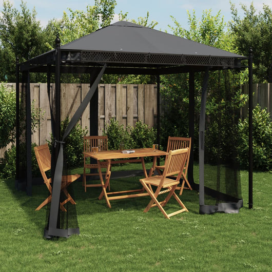 Gazebo con Pareti in Rete Antracite 2,93x2,93 m in Acciaio 368435