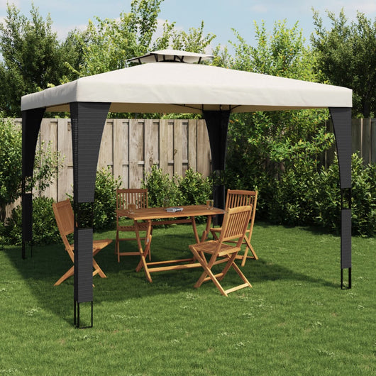 Gazebo con Tetto Doppio Crema 2,98x2,98 m in Acciaio 368440