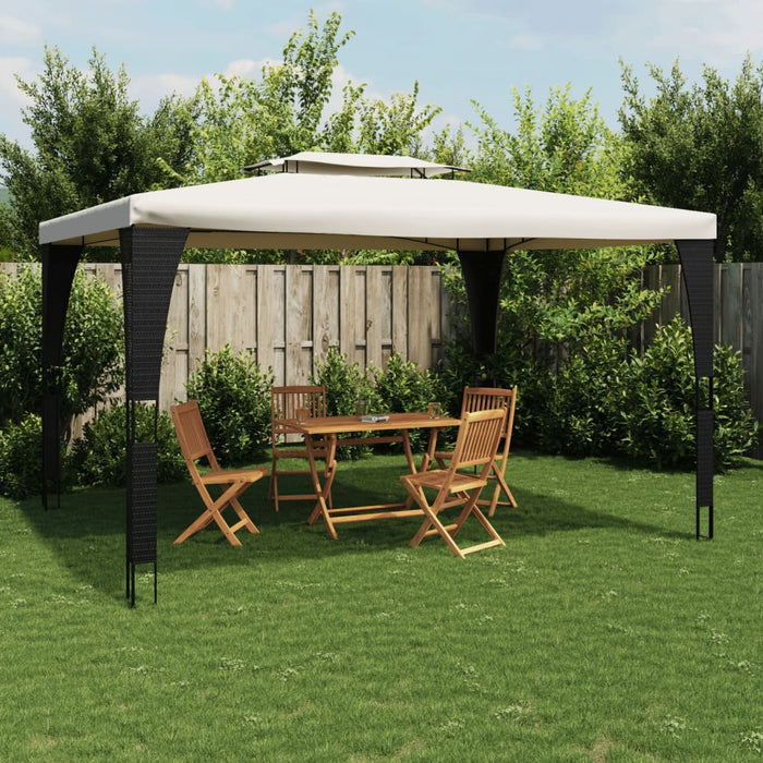 Gazebo con Tetto Doppio Crema 3,98x2,98 m in Acciaio 368442