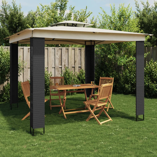 Gazebo con Tetto Doppio Crema 2,94x2,94 m in Acciaio 368444