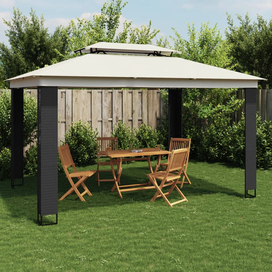 Gazebo con Tetto Doppio Crema 3,94x2,96 m in Acciaio 368446