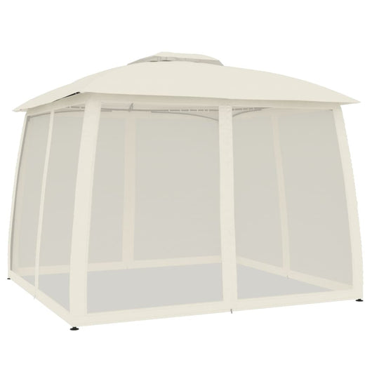 Gazebo con Tetto Doppio e Pareti Rete Crema 2,93x2,93 m Acciaio 368448