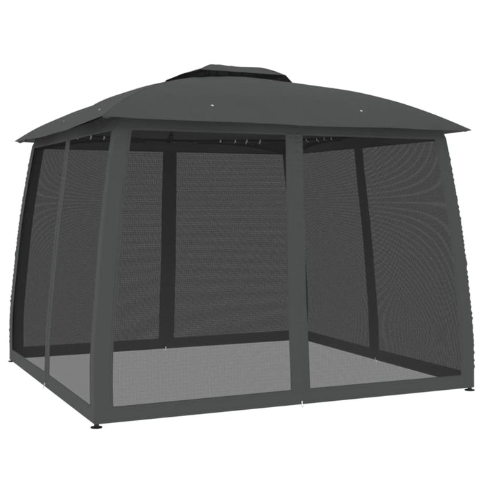 Gazebo Tetto Doppio e Pareti Rete Antracite 2,93x2,93 m Acciaio 368449