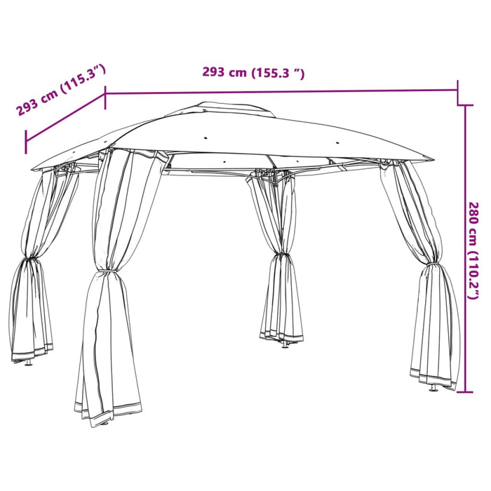 Gazebo Tetto Doppio e Pareti Rete Antracite 2,93x2,93 m Acciaio 368449