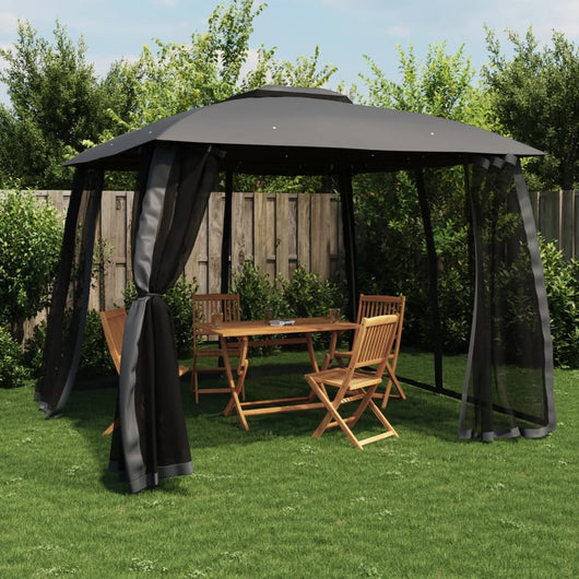 Gazebo Tetto Doppio e Pareti Rete Antracite 2,93x2,93 m Acciaio 368449