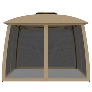 Gazebo con Tetto Doppio/Pareti Rete Tortora 2,93x2,93 m Acciaio 368450