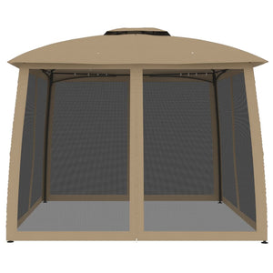 Gazebo con Tetto Doppio/Pareti Rete Tortora 2,93x2,93 m Acciaio 368450