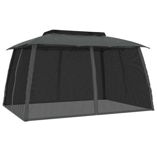 Gazebo Tetto Doppio e Pareti Rete Antracite 3,93x2,93 m Acciaio 368452