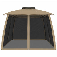 Gazebo con Tetto Doppio/Pareti Rete Tortora 3,93x2,93 m Acciaio 368453