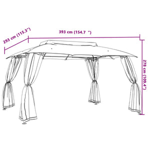 Gazebo con Tetto Doppio/Pareti Rete Tortora 3,93x2,93 m Acciaio 368453