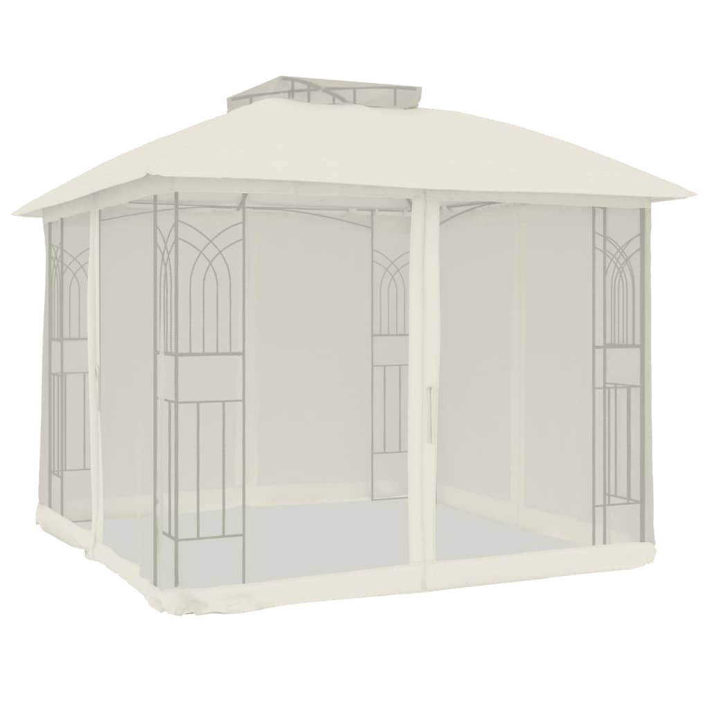 Gazebo con Tetto Doppio e Pareti Rete Crema 2,94x2,94 m Acciaio 368454