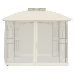 Gazebo con Tetto Doppio e Pareti Rete Crema 2,94x2,94 m Acciaio 368454