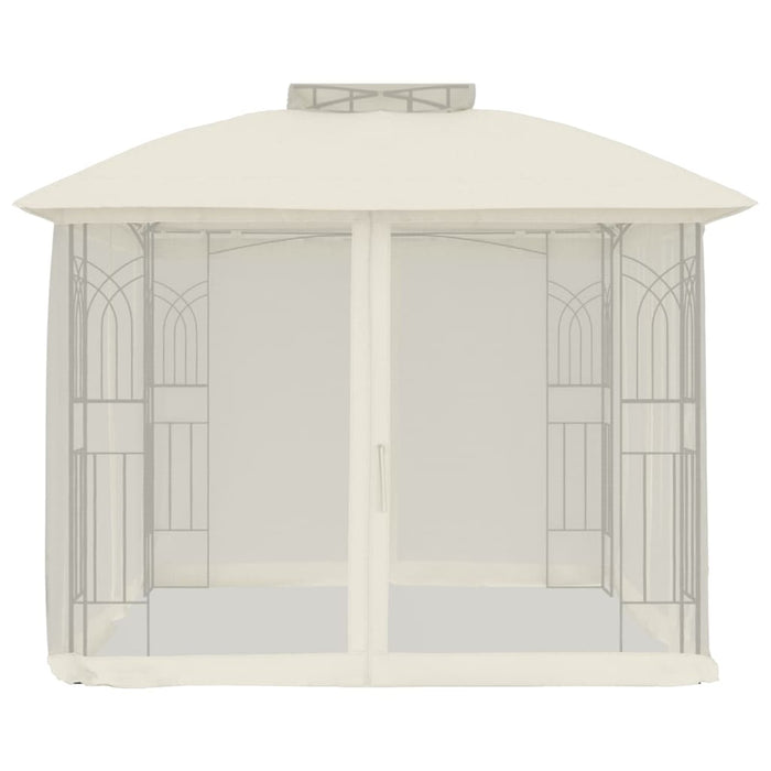 Gazebo con Tetto Doppio e Pareti Rete Crema 2,94x2,94 m Acciaio 368454