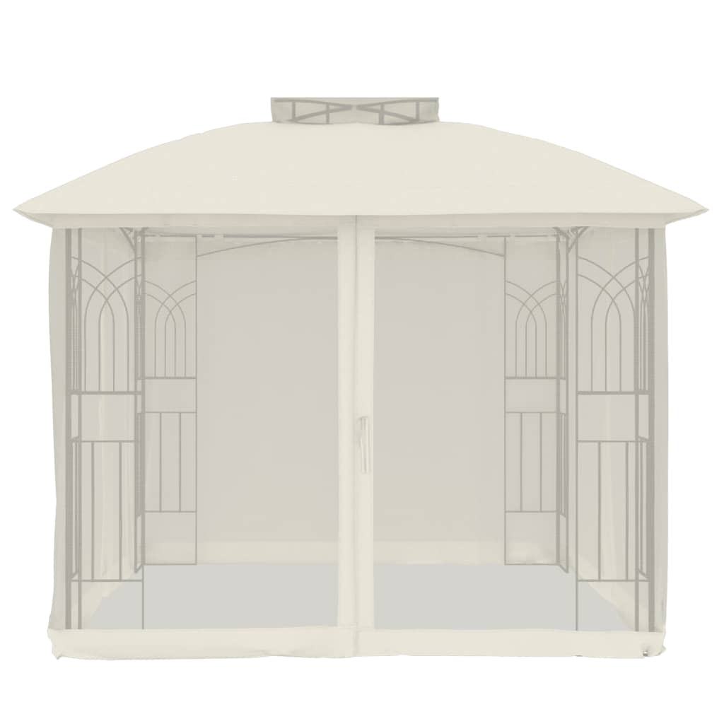 Gazebo con Tetto Doppio e Pareti Rete Crema 2,94x2,94 m Acciaio 368454