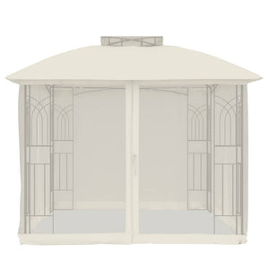 Gazebo con Tetto Doppio e Pareti Rete Crema 2,94x2,94 m Acciaio 368454