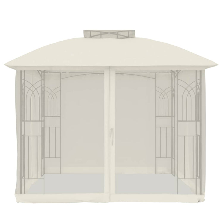 Gazebo con Tetto Doppio e Pareti Rete Crema 2,94x2,94 m Acciaio 368454