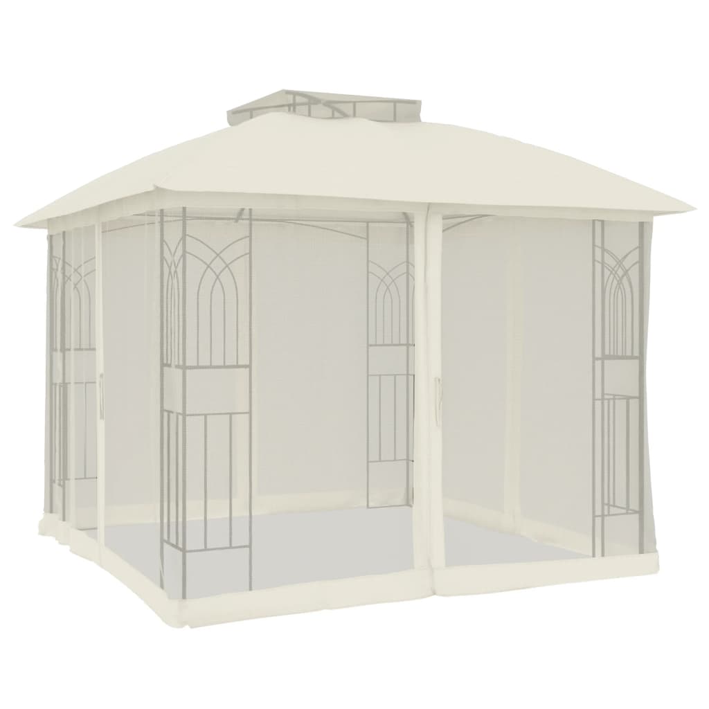 Gazebo con Tetto Doppio e Pareti Rete Crema 2,94x2,94 m Acciaio 368454