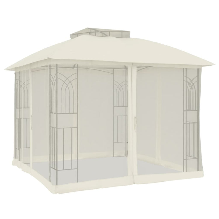 Gazebo con Tetto Doppio e Pareti Rete Crema 2,94x2,94 m Acciaio 368454