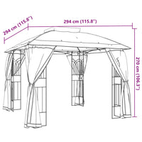 Gazebo con Tetto Doppio e Pareti Rete Crema 2,94x2,94 m Acciaio 368454