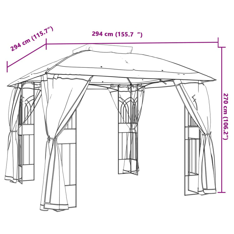 Gazebo con Tetto Doppio e Pareti Rete Crema 2,94x2,94 m Acciaio 368454