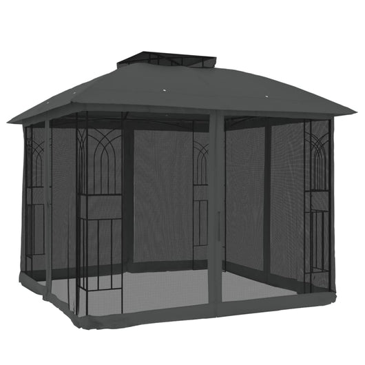 Gazebo Tetto Doppio e Pareti Rete Antracite 2,94x2,94 m Acciaio 368455