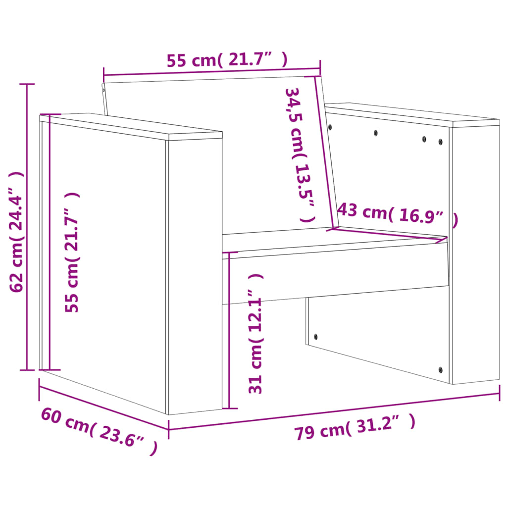 Set Salotto da Giardino 2 pz in Legno Massello di Pino 3216895