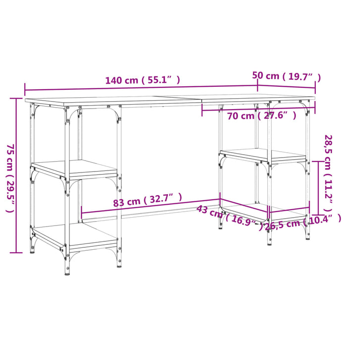 Scrivania Nera 140x50x75 cm in Metallo e Legno Multistrato 845326