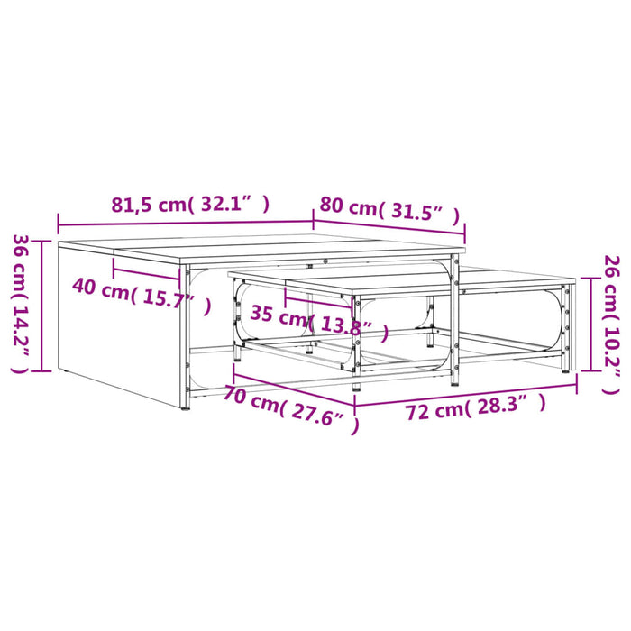 Tavolini Impilabili 2pz Neri in Legno Multistrato e Metallo 845331