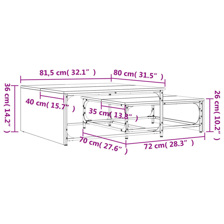 Tavolini Impilabili 2pz Neri in Legno Multistrato e Metallo 845331