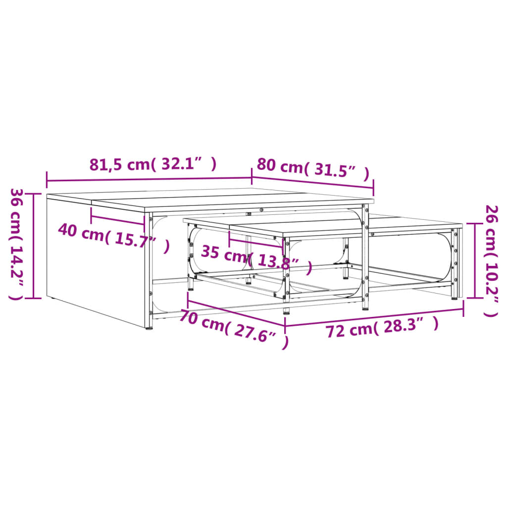 Tavolini Impilabili 2pz Rovere Sonoma in Multistrato e Metallo 845332