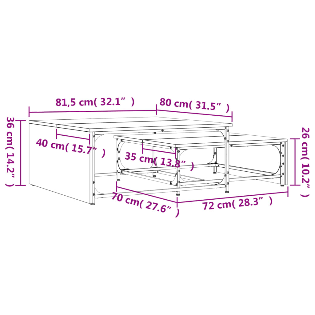 Tavolini Impilabili 2pz Rovere Fumo Legno Multistrato e Metallo 845333