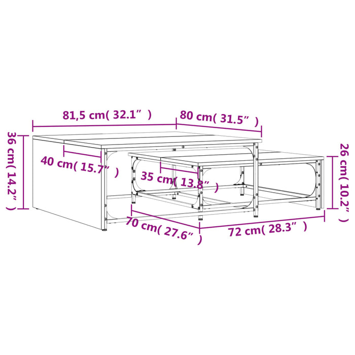 Tavolini Impilabili 2pz Rovere Fumo Legno Multistrato e Metallo 845333