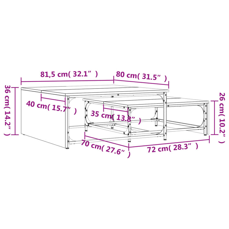 Tavolini Impilabili 2pz Rovere Fumo Legno Multistrato e Metallo 845333