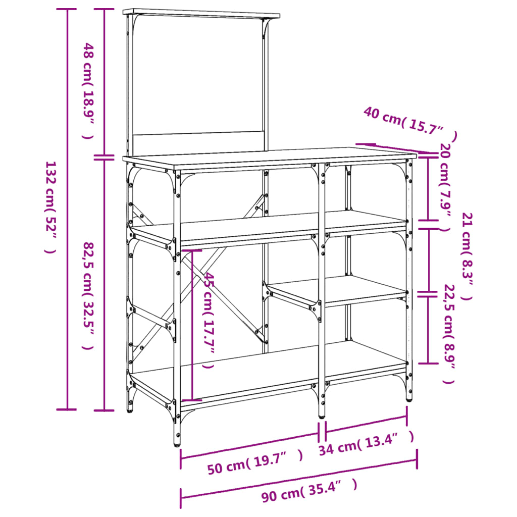 Mobile da Cucina Rovere Fumo 90x40x132 cm Multistrato e Metallo 845418