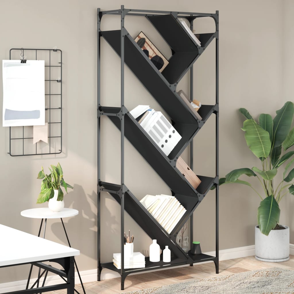 Libreria Nera 79x30x180 cm in Legno Multistrato e Metallocod mxl 89662