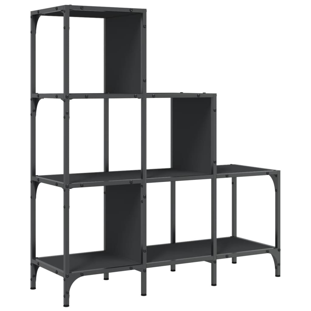 Libreria Nera 92x30x102 cm in Legno Multistrato e Metallo 845436