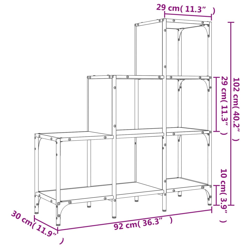 Libreria Nera 92x30x102 cm in Legno Multistrato e Metallo 845436